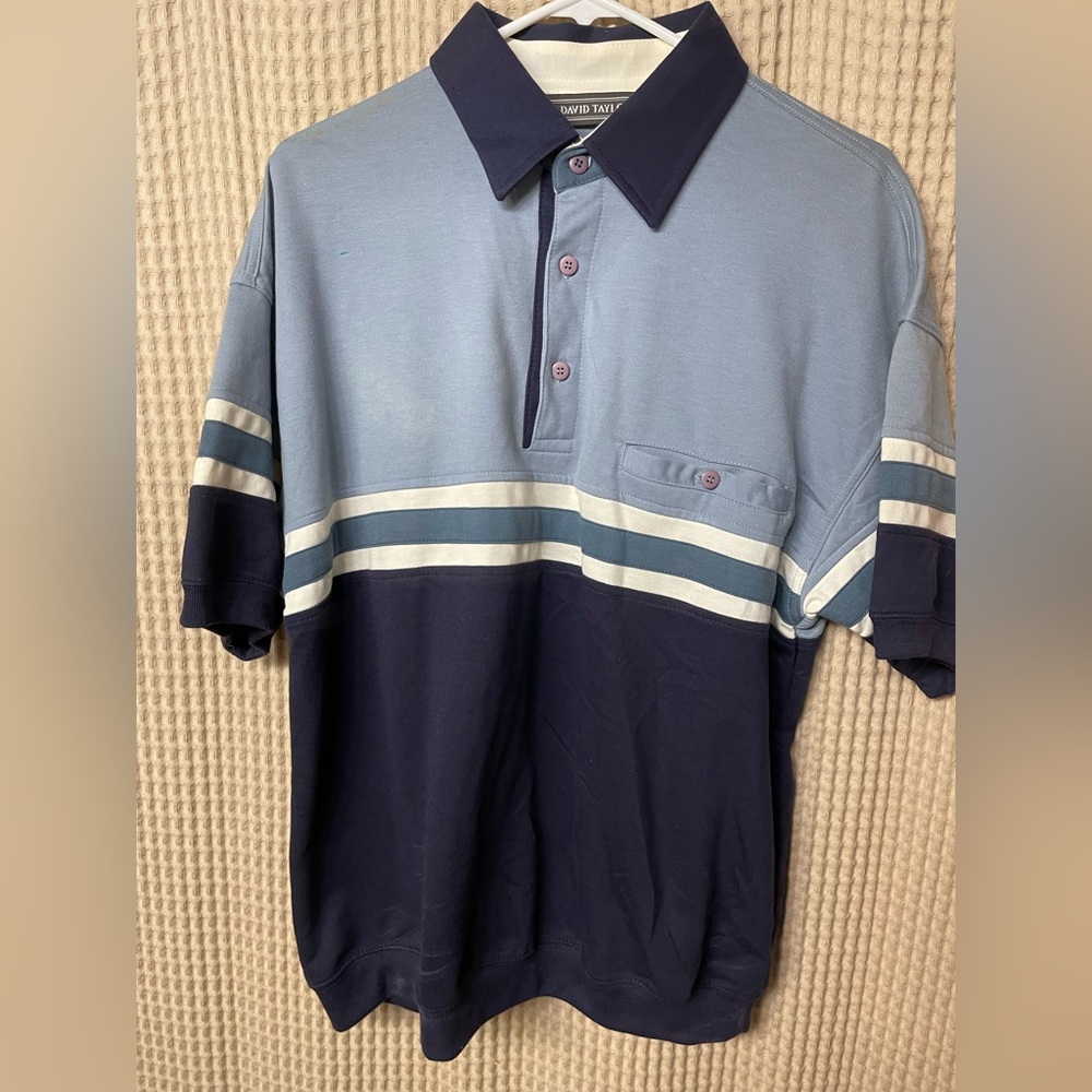 David Taylor Two-Tone Blue Golf Polo Shirt